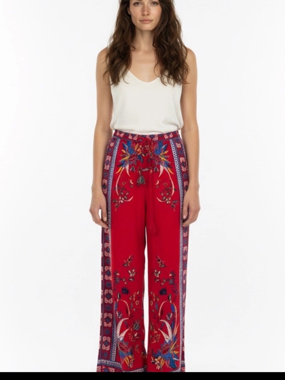 Flying Tomato Wide Leg Palazzo Boho Floral Red Tassel Tie Women S Festival Pants